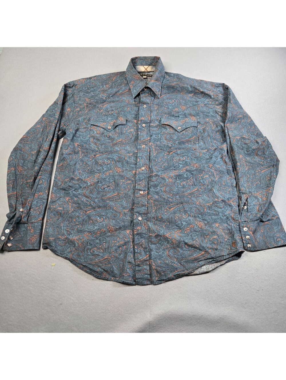 Stetson Shirt Mens Medium Paisley Allover Pearl Snap Western Cowboy Statement